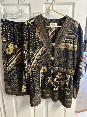 Traje Falda Blazer Años 80 LADY CAROL of NY De Colección Talla XL 18 Marrón Floral Otoño Foto 1 de 4