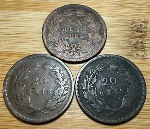 LOT DE 3 PIÈCES DE 20 REIS  DU PORTUGAL DIFFÉRENTES (1262) PETIT ETAT - Photo 1/2