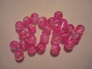 25, 8mm Hot Pink Glass Crackle Beads - Picture 1 of 1