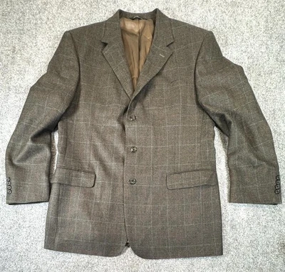 Jos A Bank Blazer Mens 44L Brown Wool Windowpane Sport Coat Jacket Classic Suit - Image 1 of 4