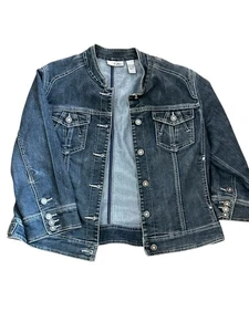 Chico Platinum Size 1 (M) Denim Jacket Bling Buttons Front & Sleeves - Picture 1 of 6