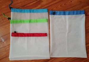 Lot 4 Reusable Mesh Grocery Produce Veggie Fruit Bags Drawstring Close Wash Net - Picture 1 of 24