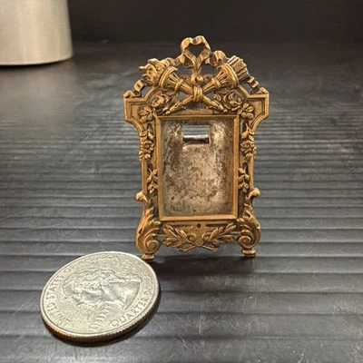 Antique Miniature Brass Frame Filigree with French Torches Tiny 1 1/2” X 1 1/4” - Image 1 of 4