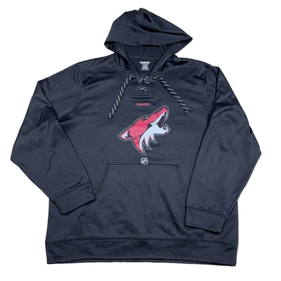 Arizona Coyotes Hoodie Men XL Black NHL Hockey Laced Neck Reebok Pullover *READ - Image 1 of 4