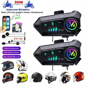 Coppia Interfono Moto Bluetooth 5.3 Auricolare Impermeabile 300m Per Casco Moto - Foto 1 di 6