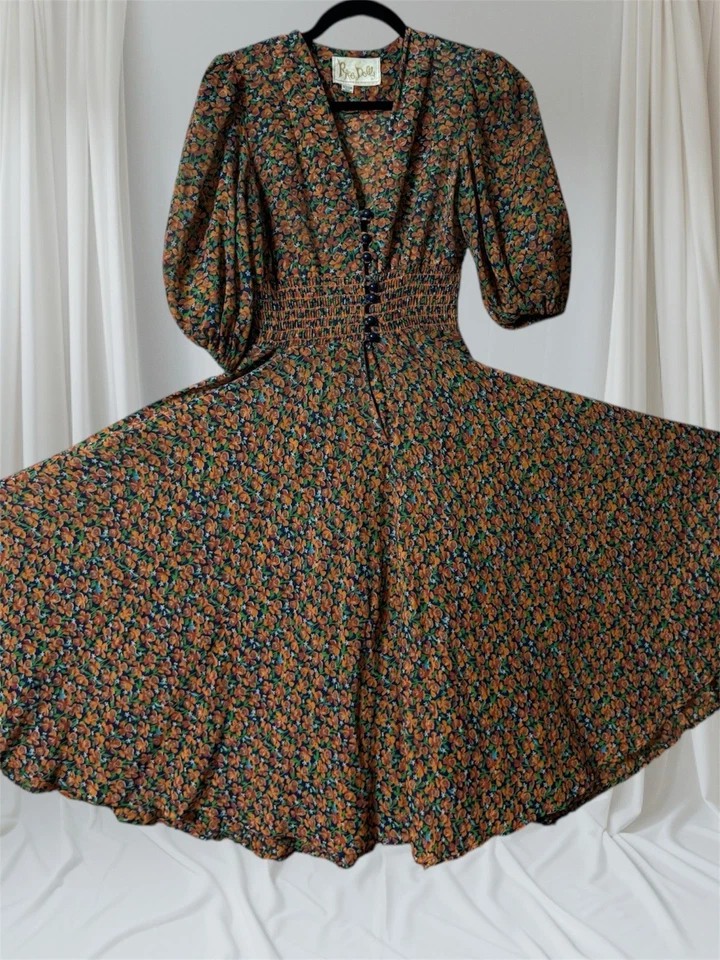 VTG  70s Rag Dolls San Francisco Maxi Dress Orange Blue Floral Flower WOMEN’S XS - Image 1 of 4