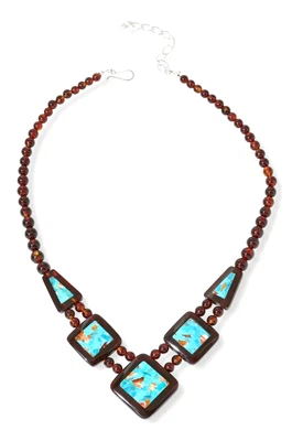 Collar Jay King Plata .925 Reversible ÁMBAR, TURQUESA Y OSTRA ESPINOSA 18" NUEVO CON ETIQUETAS Foto 1 de 2