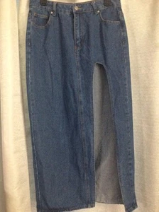 Women's Sz L Medium Wash High Waisted Maxi Jean Skirt Leg Slit 32" Waist Shein - Picture 1 of 6