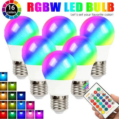6 PCS RGBW LED Light Bulbs Remote Control E27 16 Color Changing Night Decor Lamp - Image 1 of 4