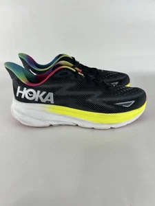 Hoka Clifton 9 Athletic Running Shoes Mens 12 D Black Yellow Multicolor - Picture 1 of 12