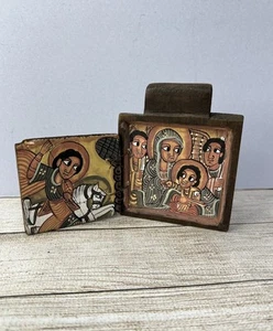 Vintage Ethiopian Orthodox Icon, Carved Wood, Hand Painted, Tewahedo - Picture 1 of 8