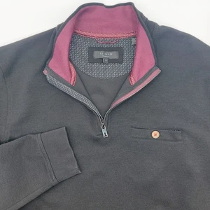 Ted Baker 1/4 Zip Pullover Sweater Mens Size 6/XXL Black Chest Pocket Mock Neck - Picture 1 of 9