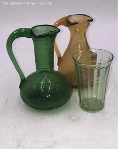 Green Yellow Kitchen Handled Water Serving Pitcher Glass Small Lot Of 3 - Picture 1 of 6