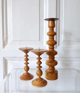 3 Kerzen Leuchter Kerzenständer Holz gedrechselt expertic DDR Set Vintage - Bild 1 von 9