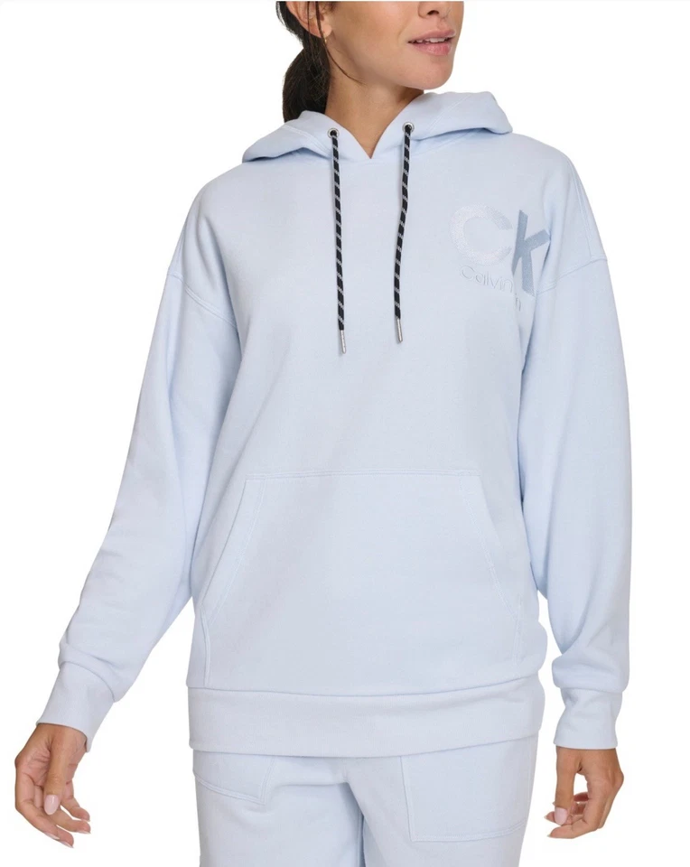 Calvin Klein Women's Eco Fleece Logo Pullover Hoodie Cortado Heather L Spray - Image 1 of 4