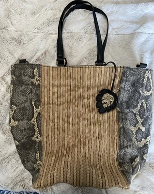 Tommy Bahama Snakeskin Print & Woven Jute 2 Way Tote Shoulder Travel Bag - Image 1 of 4