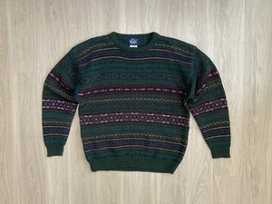 VTG Woolrich Sweater Men’s XL Wool Forest Green Fair Isle Crewneck Pullover 90s - Picture 1 of 10