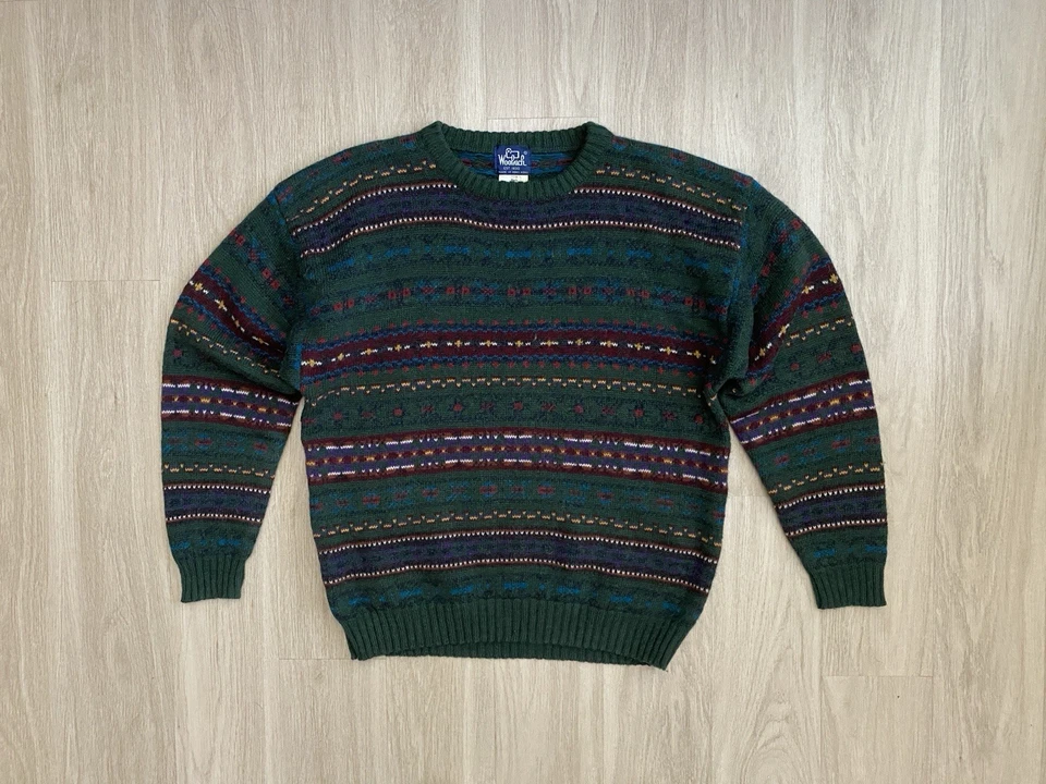 VTG Woolrich Sweater Men’s XL Wool Forest Green Fair Isle Crewneck Pullover 90s - Image 1 of 4
