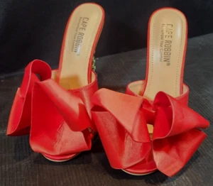Cape Robbin Salsa Red Sexy High Heels Ribbon Open Toe Gold Sculptural Oval Pumps - Picture 1 of 12