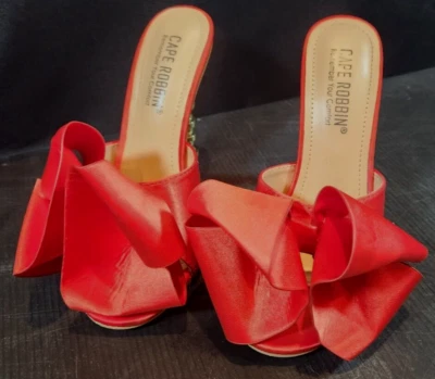 Cape Robbin Salsa Red Sexy High Heels Ribbon Open Toe Gold Sculptural Oval Pumps - Image 1 of 4