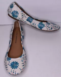 LUCKY BRAND Womens White Emmie Floral Slip On Leather Ballet Flats Size 8.5M - Picture 1 of 7