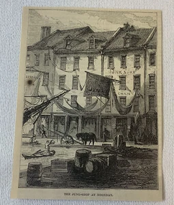 1872 magazine engraving~ JUNK SHOP AT NOON DAY ~ on the NYC harbor - Picture 1 of 1