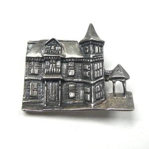 Massachusetts Victorian House Mansion Pin 925 Sterling Silver Vintage Brooch - Picture 1 of 7