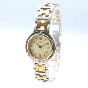 Hermes Clipper Quartz Analog Date Gold Silver Women Watch New Battery w-1039 - Picture 1 of 12