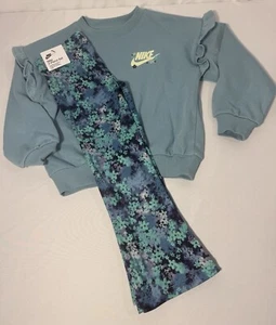 Nike Dri-Fit Floral 2 Pc Set Ruffle Top Flower Flare Leggings Girls Sz 4 NEW - Picture 1 of 11