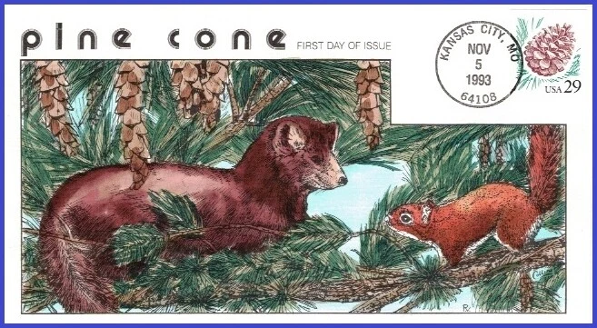 USA1 #2491 U/A COLLINS HAND PAINTED FDC   Pine Cone - Image 1 of 1