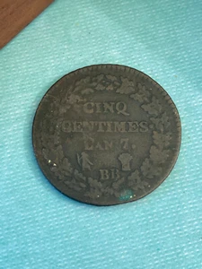Pièce de Monnaie 5 Centimes l'An 7 BB Strasbourg DUPRE - Imagen 1 de 2