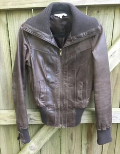 New Look Genuine leather Women's Brown bomber jacket TALL Sz Small - Picture 1 of 12