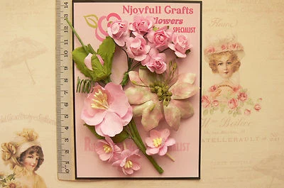 Flowers Roses Blossoms Azalea 12 & Leaves PINK GREEN 5 Styles PAPER 15-60mm VA6 - Image 1 of 4