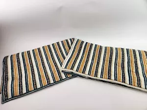Set of 2 Threshold Boho Stripe Quilted Sham Dark Teal Gold Stripes Daisies Used - Picture 1 of 10