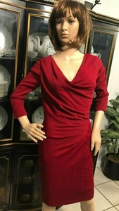 DONNA KARAN NEW YORK ROT FIGURBETONT SEITLICH CINCH GERAFFT WASSERFALLAUSSCHNITT DRAPIERT STRICKKLEID 6 - Bild 1 von 12