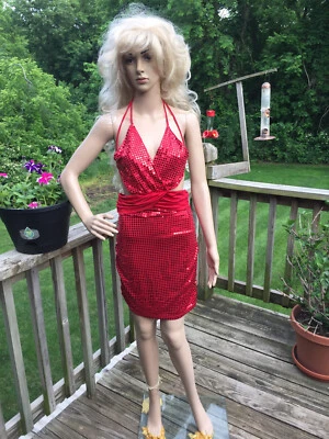 Mujeres Vendaje Bodycon Rojo Secuencia Fiesta Cóctel Mini Vestido Clubbing Talla M Foto 1 de 4