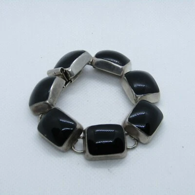 Hermosa pulsera vinculada de ónix negro 925 de plata de ley TZ-17 7" K281 Foto 1 de 4