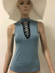 Fashion Sexy Punk T-shirt Womens Lace Up Deep V Neck Tops - Picture 1 of 4