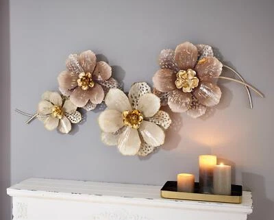 3D Wand Bild "Blumen" aus Metall, 112x52 cm, Wand Schmuck Deko Verzierung Blüten - Bild 1 von 4