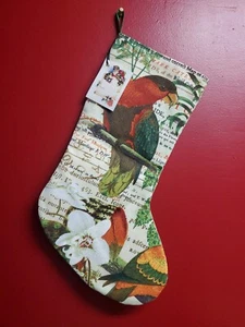 Christmas Stocking Handmade Fully Lined 17" Tropical Parrot Hawaiian - Picture 1 of 2