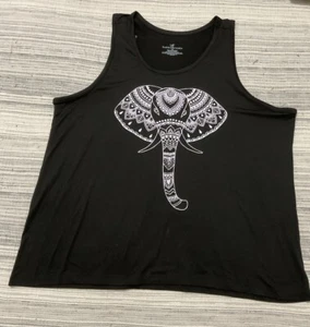 Bobbie Brooks Black Tank Mandela Style White Elephant Print Sz 2X EUC Poly/Cotto - Picture 1 of 3