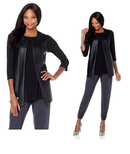 Slinky Brand Quilted Faux Leather Vest with Pockets (439978-K)Medium, Black B102 - Picture 1 of 4