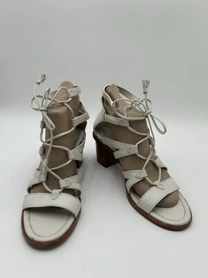 Frye Brielle Gladiator White Leather Block Heel Sandals Shoe Sz 8, Ankle Lace Up - Image 1 of 4