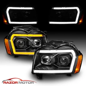 2005 2006 2007 For Jeep Grand Cherokee LED Switchback Black Headlights L+R - Picture 1 of 9