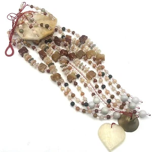 Assorted Stone Agate Beaded W/ Bell & Heart Wind Chime 9 Strands 23" - Picture 1 of 11