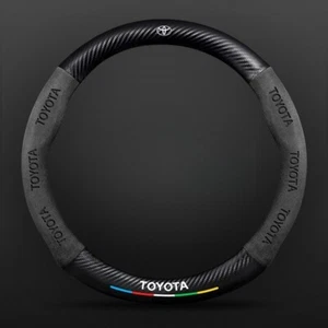 For Toyota Black Leather 15" Steering Wheel Cover Genuine Leather - Picture 1 of 6