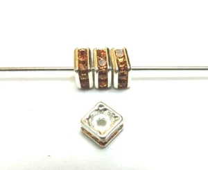 4 Pcs ~ 4mm ~ TOPAZ ~ SILVER SQUAREDELLS ~ SWAROVSKI CRYSTAL Rhinestone BEADS - Picture 1 of 1