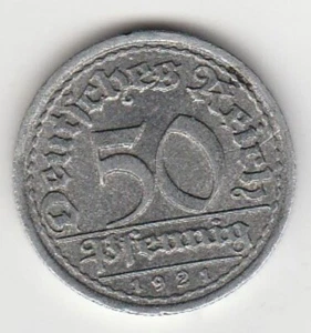 1921-F | Germany | 50 Pfennig | Weimar Republic | KM# 27 | Good AUNC - Picture 1 of 2