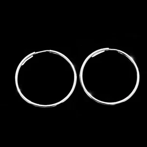 14K ITALY Solid White Gold Hollow Hoop Earrings Plain Circle Hoops 1” Round 2.6g - Picture 1 of 3