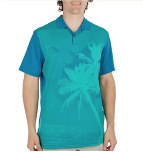 Polo Oakley Hydrolix uomo blu stampa palma S/S riduzione M o L nuova con etichetta - Foto 1 di 5